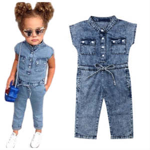 Nouvelle Collection : Combinaison en Jean pour Filles, Style Populaire, avec Nœud et Poches, Manches Courtes, Vêtements pour Enfants 2020 en Gros - Product Image 1