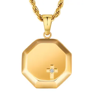 Hot Sale Small Cross Pendant Necklace Waterproof Vintage Charm Cross Stainless Steel Roman Fashion Jewelry Coin Chain Necklace