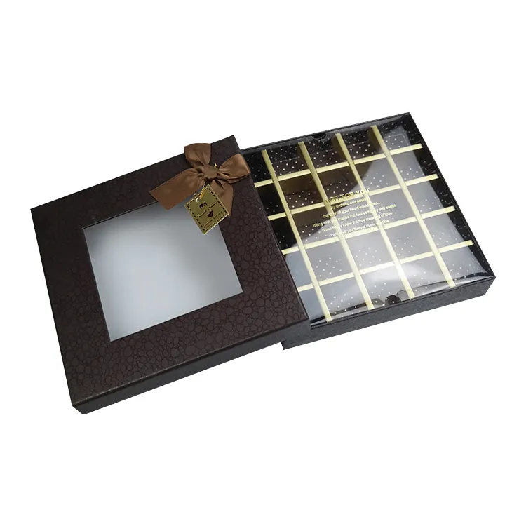 Квадратная красивая подарочная коробка шоколада на заказ с прозрачным окошком из ПВХ
