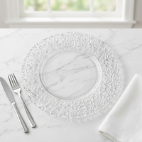 Assiette ronde en verre transparent écologique moderne de 13 pouces avec motif personnalisé pour la maison et les fêtes en plein air