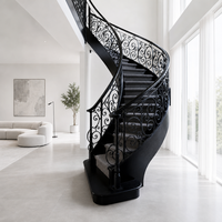 Escalier Courbé avec Marches en Bois Massif, Balustrade en Fer Forgé, Escalier Intérieur de Villa, Rampe en Bois Moderne, Garde-Corps d'Escalier