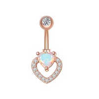 CRYSPURE 14g Piercings de nombril en acier inoxydable pour femmes, opale CZ cœur or rose, bijoux élégants pour piercing de nombril, vente en gros OEM