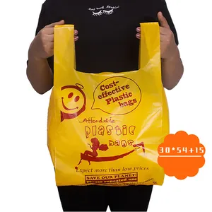 Gelb Kunststoff Müll HDPE Benutzerdefinierte Kompostierbare T Hemd Taschen Verpackung Kunststoff Tasche Poly Tasche Halter