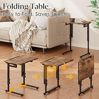 Table moderne à plateau supérieur en MDF marron réglable à 6 hauteurs, petit bureau de bout pliable en forme de C pour la salle à manger, le bureau, conception pliante réglable