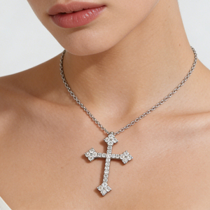 CUSTOM SILVER 10K/14K/18K GOLD PLATED LAB GROWN CVD DIAMOND CLASSIC ENGAGEMENT <b>GIFT</b> SWEATER CHAIN NECKLACE CROSS PENDANT - Product Image 4