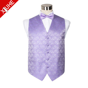 Suit Vest Single Breasted Mens Polyester Vest Custom Bright Color <strong>Purple</strong> Paisley Vest <strong>Waistcoat</strong> - Product Image 5