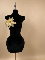 Ocstrade – Nouvelle Applique Fleur Feuille 3D en Organza Faite à la Main, Décoration Strass Dorés, Personnalisable ODM/OEM