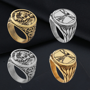 Nouvelle conception, bagues étanches, bagues en or Saint <span class=keywords><strong>Christophe</strong></span>, acier inoxydable, bijoux personnalisés, homme, bagues pour homme - Product Image 1
