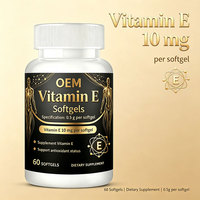 Gélules de vitamine E, 10 mg par gélule, antioxydant essentiel quotidien, 60 unités, OEM/ODM disponible