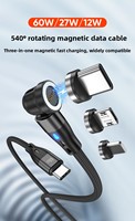Kabel Data Magnetik Putar PD 60W 540 Derajat, Kabel Pengisian Daya & Transfer Data USB 3.0 Tiga-dalam-Satu untuk Gaming Mobile