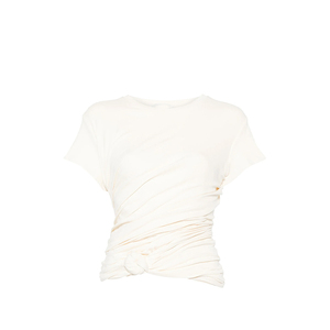 Daily Casual Outfit Commute Minimalist Style Ruched Knot Detail Crew Neck <b>Short</b> Sleeve Women's T-Shirt - Product Image 1