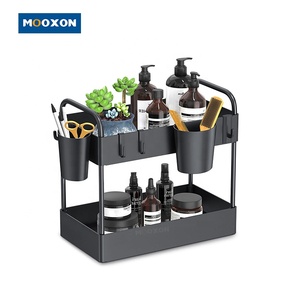 2 Tier ABS Stackable Under The Sink Organizers Storage Shelf Drawer Kitchen Bathroom Rack Cabinet Under Sink Organizer With Cups