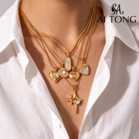 Collier pendentif cœur et étoile en acier inoxydable plaqué or 18 carats, hypoallergénique et inaltérable, avec zircone cubique, pour femme, idéal pour les fêtes, vente en gros, OEM, en vrac