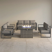 Ensemble de canapés d'extérieur de luxe moderne avec structure en aluminium gris et table brasero au propane, mobilier de jardin et de terrasse, groupe de salon à assise profonde