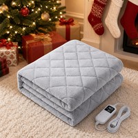 Surmatelas chauffant électrique en flanelle grise, 9 niveaux de température, minuterie 12h, protection contre la surchauffe, lavable en machine