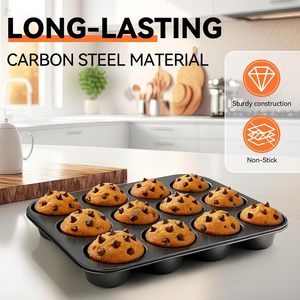 <span class=keywords><strong>JOHO</strong></span> BAKING Juego de Moldes Rectangulares Antiadherentes Desechables de Alta Resistencia para Muffins, 12 y 6 Tazas, Acero al Carbono de 0.5mm de Grosor - Product Image 3