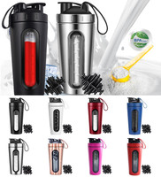 Bouteille shaker en acier inoxydable 304 de 700 ml avec fenêtre de niveau d'eau et logo personnalisé, tasse de mélange de poudre pour la gym et le sport avec boule