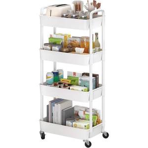 Wheeled Folding Detachable Design Plastic Trolley Modern High Precision Toilet Storage <b>Rack</b> Living Room Floor Mobile Snack - Product Image 1