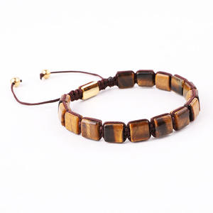 Bracelet d'<span class=keywords><strong>amitié</strong></span> tissé pour homme en pierres naturelles œil <span class=keywords><strong>de</strong></span> tigre et <span class=keywords><strong>lapis</strong></span>-<span class=keywords><strong>lazuli</strong></span>, forme carrée personnalisée, pour la création <span class=keywords><strong>de</strong></span> bijoux - Product Image 3