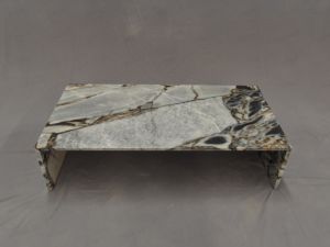 Tavolino da Caffè Rettangolare in Marmo Breccia Grigio, Arredamento di Lusso per Soggiorno in Pietra Naturale - Product Image 2