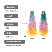Queue de cheval synthétique colorée de 24 pouces, longue, ondulée, avec pince à griffes, extensions de cheveux bouclés et ondulés – Grande Vente
