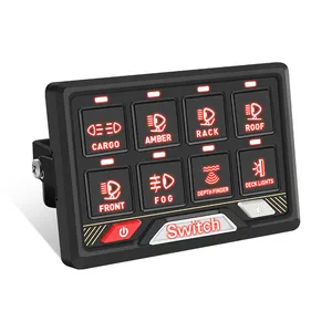 Painel de interruptores RGB 8 Gang Interruptor Auxiliar, Interruptor Multifuncional Pulsado Momentâneo para Jeep SUV