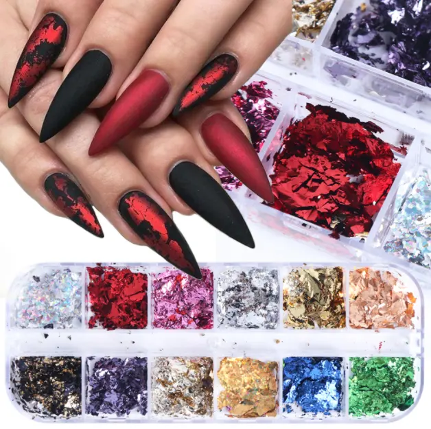 3 set Aluminum Flakes Sequins Nail Glitter Powder Irregular Mirror Chrome Pigment Paillette Foil Manicure Nail Art Decor