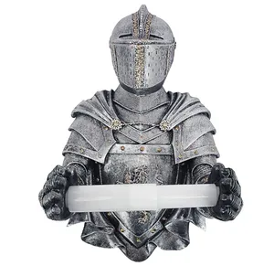 Resin medieval knight Gothic toilet paper roll holder decorated statue. Bathroom wall decoration