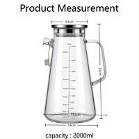 Jarra de Café de Vidrio Borosilicato Ecológica Moderna de 2000ml con Tapa de Acero y Escala Graduada, en Oferta, Bajo MOQ, en Stock