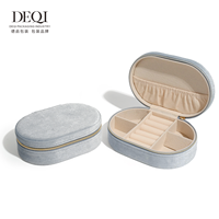 DEQI Vente en gros de boîtes à bijoux en velours de forme ovale avec fermeture éclair, boîte à bijoux portable de voyage pour bagues, boucles d'oreilles, pendentifs, colliers