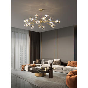 Lustre moderne minimaliste de luxe en cuivre pour salon, chambre à coucher, salle à manger, élégantes suspensions en cristal - Product Image 3