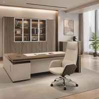 Bureau de direction en forme de L avec placard latéral, table en placage de bois, ensemble de mobilier de bureau pour projet d'entreprise