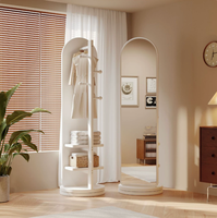 Miroir sur pied arqué rotatif pleine longueur avec porte-manteau et porte-chapeaux intégrés, miroir de dressing/essayage mobile, style médiéval pour la maison