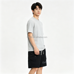 Shorts Bermuda en Coton Noir pour Homme avec Poches, Taille à Cordon, Style Décontracté, Couleur Unie, Logo sur le Bas du Pantalon - Product Image 1