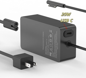 Chargeur d'ordinateur portable 65W pour Microsoft <span class=keywords><strong>Surface</strong></span> 20W <span class=keywords><strong>USB</strong></span> <span class=keywords><strong>C</strong></span> Port Safe Fiable Compatible <span class=keywords><strong>Surface</strong></span> Pro 3/4/5/6/7/8/9 Enhanced 80W Output - Product Image 1
