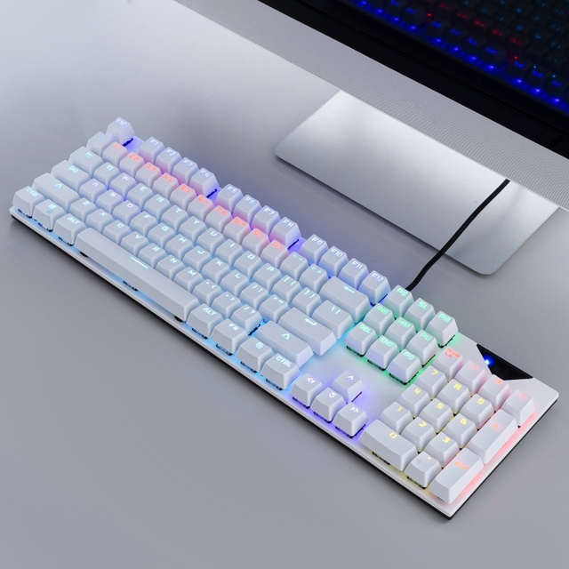 HX-JX08 Factory Wholesale White 100% 104-Key USB Type-C Wired Gaming Mechanical Keyboard Colorful Backlit Right-Handed