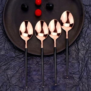 <b>Rose</b> <b>Gold</b> Plated Stainless Steel Spoons Long Handle <b>Mirror</b> Finish Modern Design For Party Cutlery Set - Product Image 1