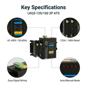 Heavy Duty 160A 2P 400V Automatic Transfer Switch ATS Dual Power for Mechanical Interlock Medical <strong>Fire</strong> Emergency IEC - Product Image 3