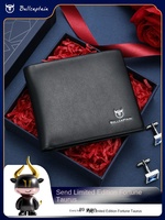 Dompet pendek kulit asli uniseks, dompet lisensi pengemudi kulit sapi lapisan atas kotak hadiah suami pacar ayah