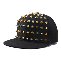 Gorra Snapback de Hip Hop con Púas Doradas y Bordado a Mano, Gorra Plana para Rapper, Unisex, Estilo Punk Rock, Streetwear, Clubwear, Gorra de Béisbol