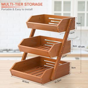 Cesta de Frutas de Bambú Elegante de Alta Calidad, Organizador de 3 Niveles, Color Personalizado, Forma Rectangular, para Almacenamiento en la Cocina - Product Image 3