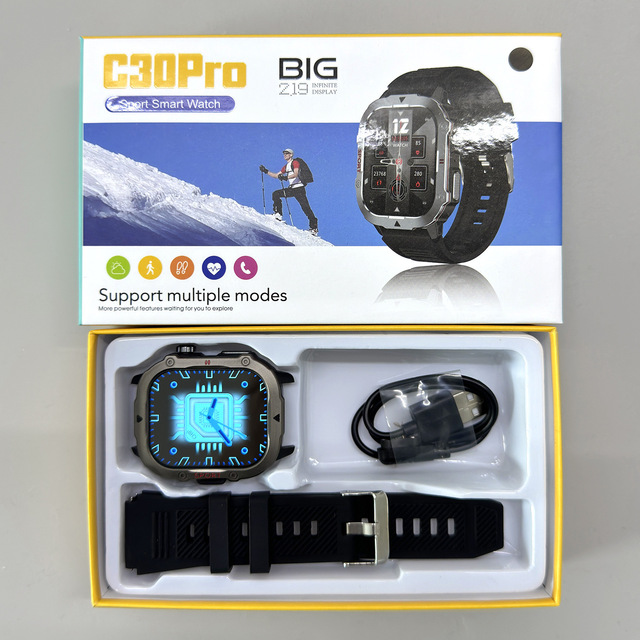 C30pro 2025 Ultra Smart Watch with Large IPS Display Android Operated T800 T900 Silica Gel Band IP67 Waterproof