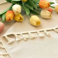 Nouveau Style sans rides Anti-décoloration nappe gland carré intérieur et extérieur Table à manger couverture coton lin nappe