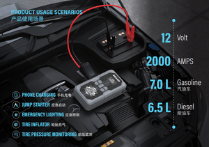Démarreur de voiture portable Boltpower 2000A 16000mAh avec compresseur d'air, booster de batterie 6-en-1, gonfleur de pneus numérique pour 12V - Product Image 2