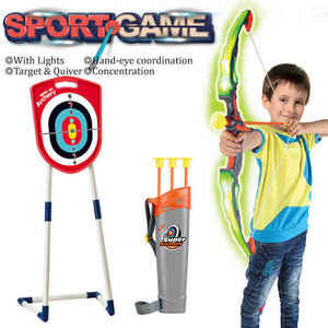 Ensemble de tir à l'arc pour enfants avec cible mobile et arc pliable 24C, arc et flèches lumineux, jeu de sport intérieur/extérieur, jouet pour cadeau - Product Image 1