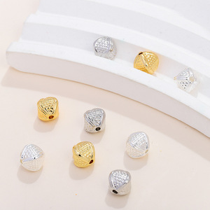 18K Gold Plated Copper Rhombus <b>Spacer</b> Beads With Dots And Holes For DIY Jewelry Bracelets 6mm Round Shape - Product Image 2
