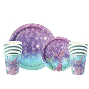 อุปกรณ์จัดงานวันเกิดเด็ก DAMAI ชุดธีมเจ้าหญิงเงือกน้อย จาน ชาม แก้วกระดาษ ผ้าเช็ดปาก ของใช้บนโต๊ะอาหารแบบใช้แล้วทิ้ง ขายส่ง - Product Image 4