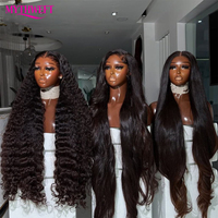 Perruques indiennes en cheveux humains bruts lâches et profonds, vague corporelle, dentelle complète transparente HD, perruques frontales pour femmes noires