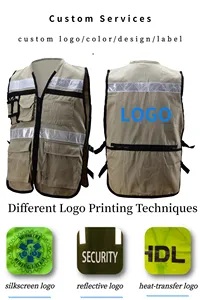 Cotton Multi-Pocket Multipurpose Fishing/Hiking/Walking High-Visibility Breathable Durable Adjustable Zipper Safety Vest