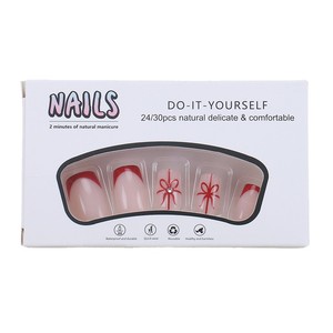 <span class=keywords><strong>Uñas</strong></span> Postizas Francesas Rojas, Cortas y Cuadradas, Base Color Nude con Diseño <span class=keywords><strong>de</strong></span> Lazo y Diamantes <span class=keywords><strong>de</strong></span> Imitación, <span class=keywords><strong>Uñas</strong></span> Acrílicas <span class=keywords><strong>de</strong></span> Regalo para Chicas - Product Image 6